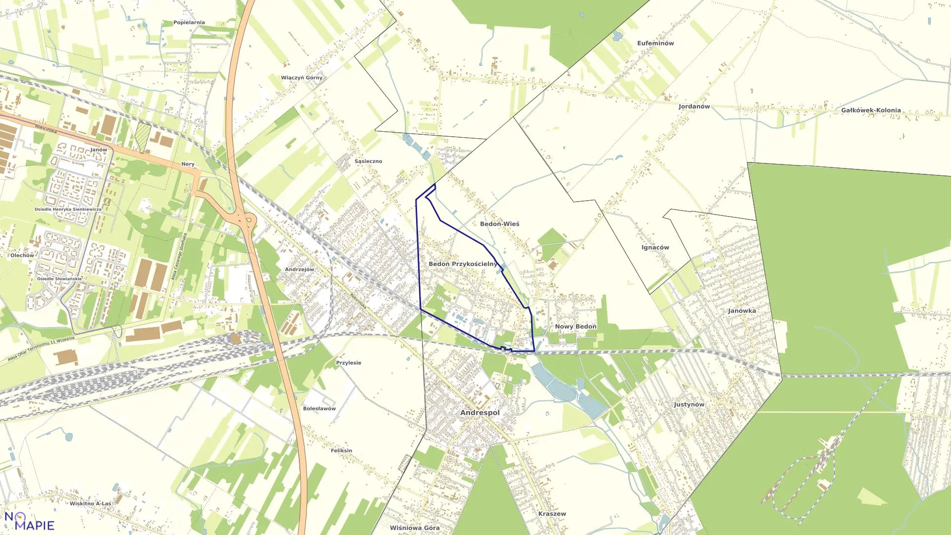 Mapa obrębu BEDOŃ PRZYKOŚCIELNY w gminie Andrespol