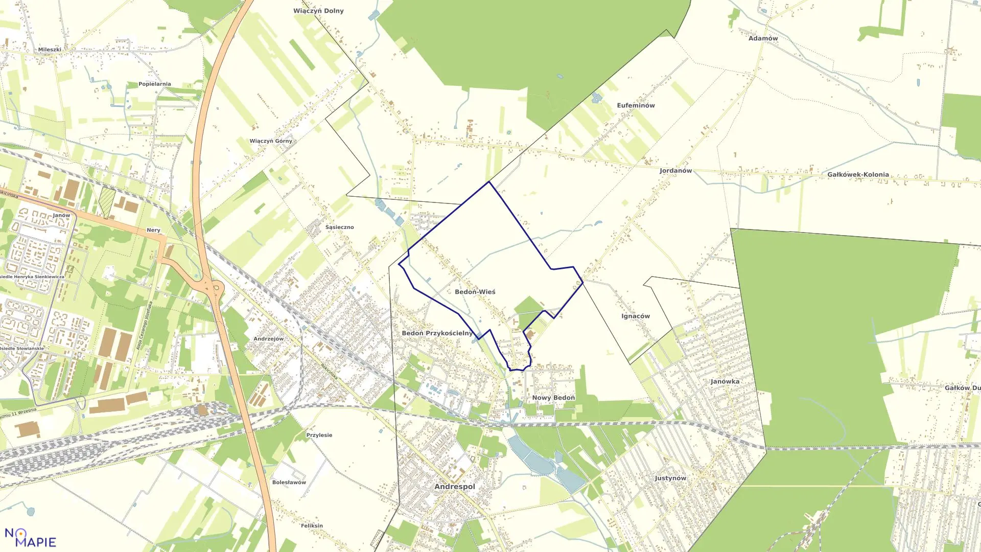 Mapa obrębu BEDOŃ-WIEŚ w gminie Andrespol