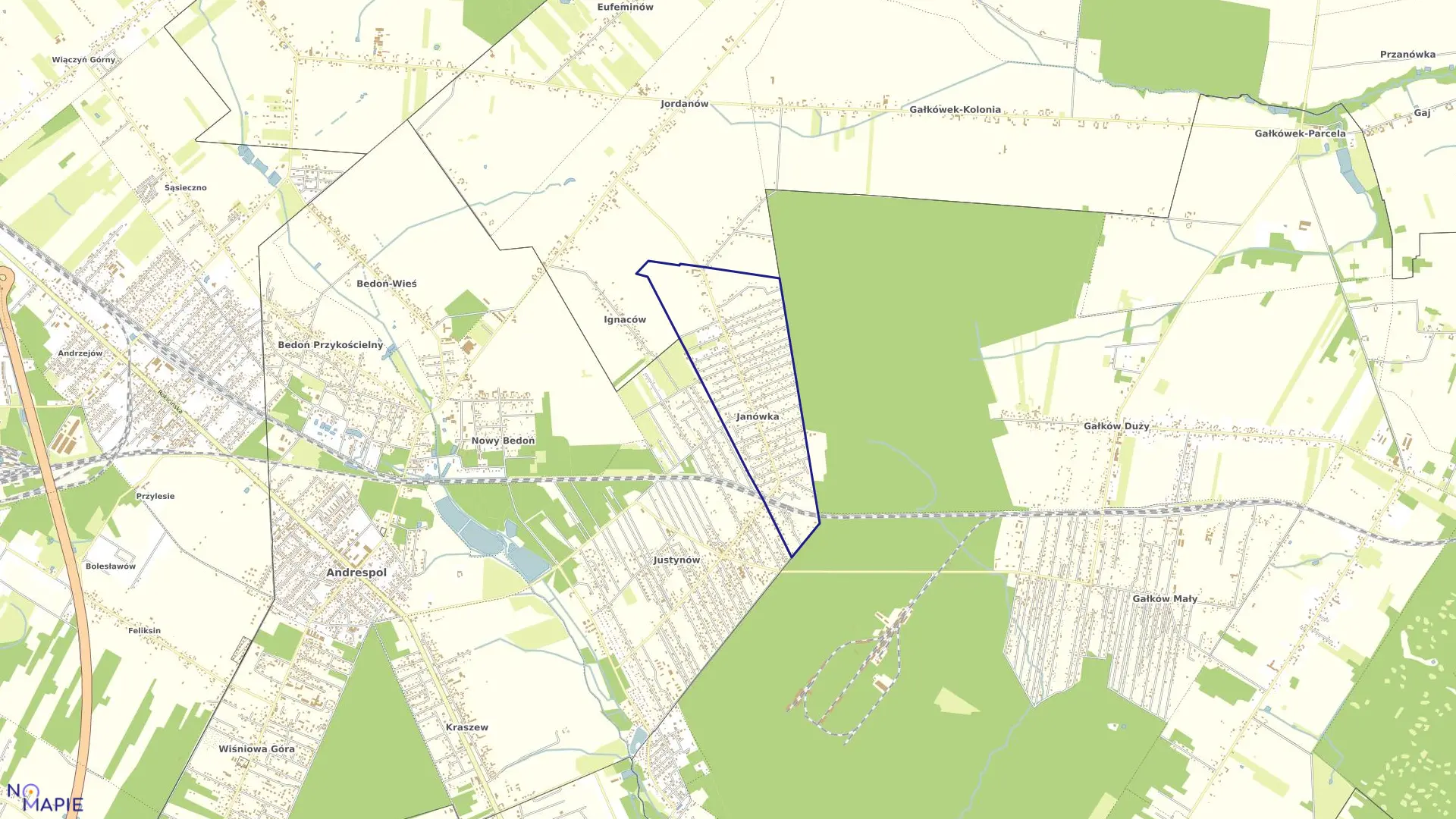 Mapa obrębu JANÓWKA w gminie Andrespol