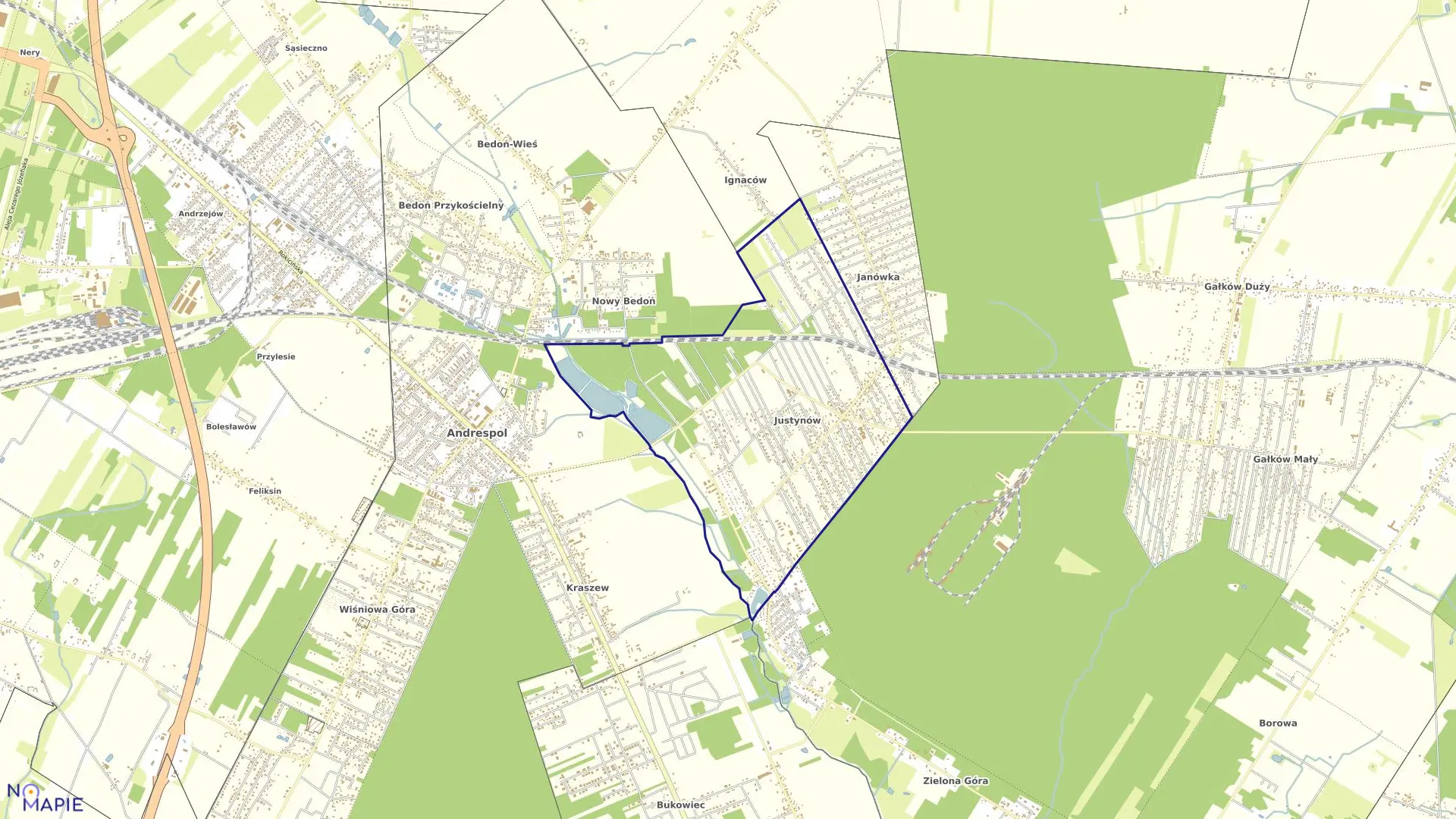 Mapa obrębu JUSTYNÓW w gminie Andrespol