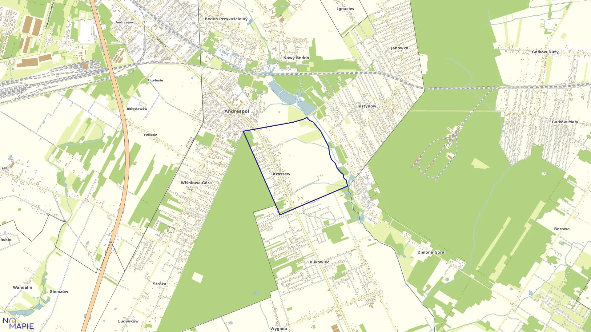 Mapa obrębu KRASZEW w gminie Andrespol