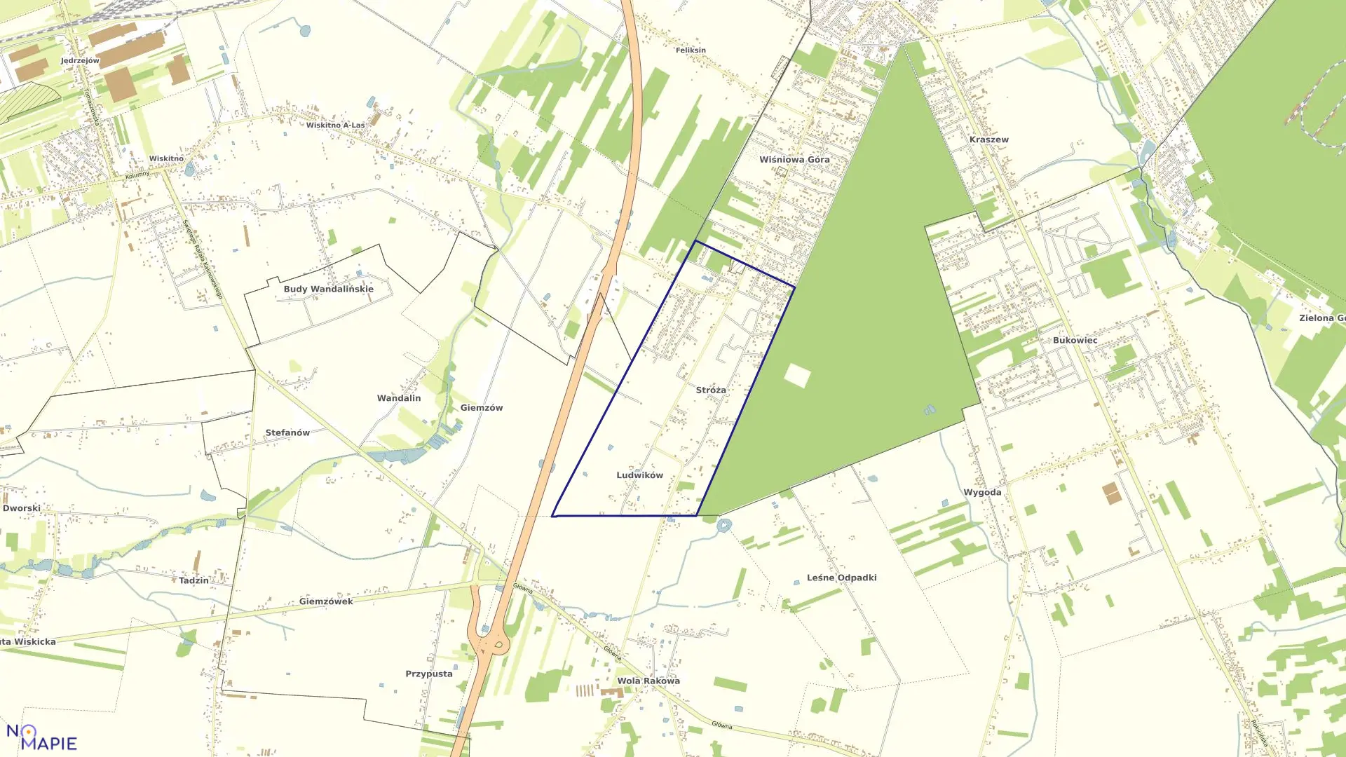 Mapa obrębu STRÓŻA w gminie Andrespol