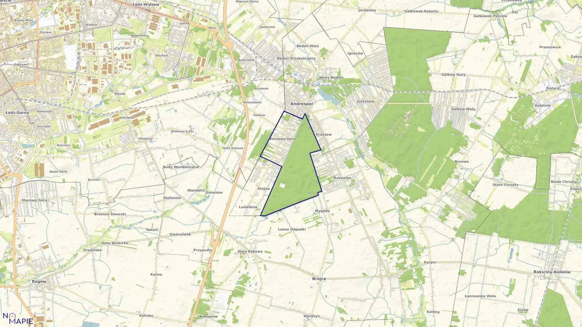 Mapa obrębu WIŚNIOWA GÓRA w gminie Andrespol