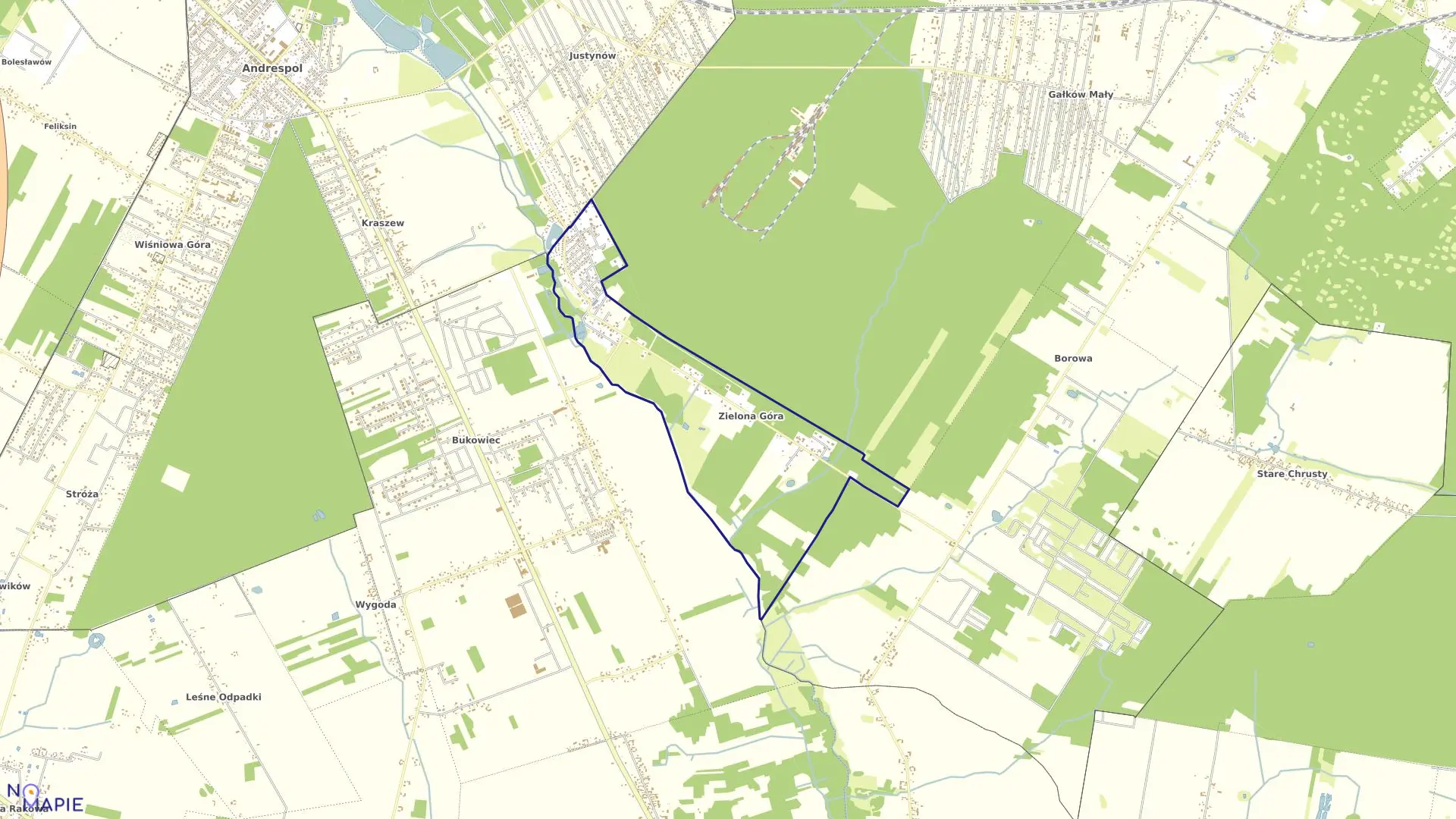 Mapa obrębu ZIELONA GÓRA w gminie Andrespol